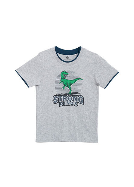 男童恐龍印花雙色領T恤