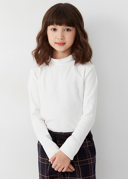 女童素色立領羅紋磨毛長袖T恤