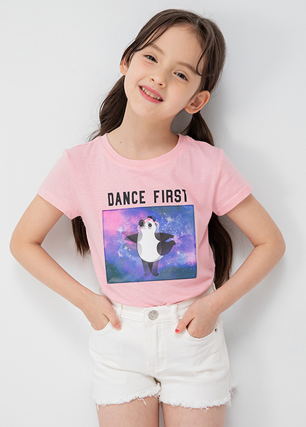 女童芭蕾熊貓3D印花上衣