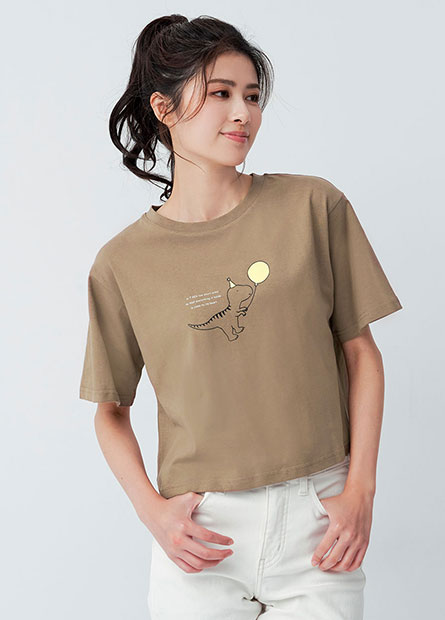 小恐龍插畫風短版印花T恤