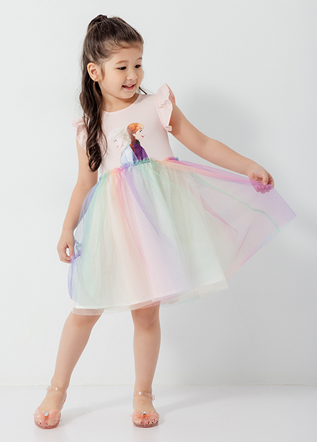 女嬰冰雪奇緣彩虹紗裙洋裝