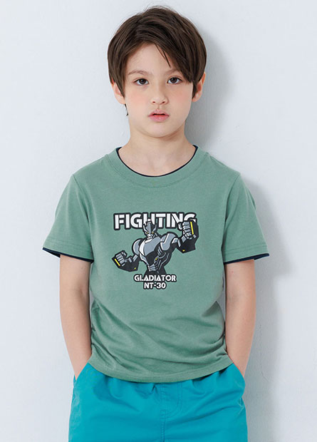 男童格鬥機器人雙層領T恤