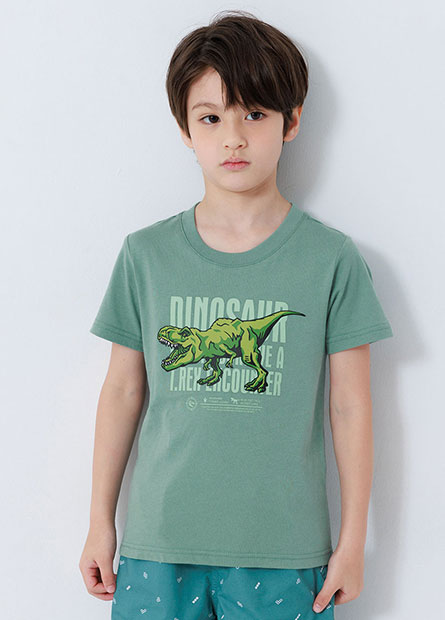 男童恐龍文字背景印花T恤