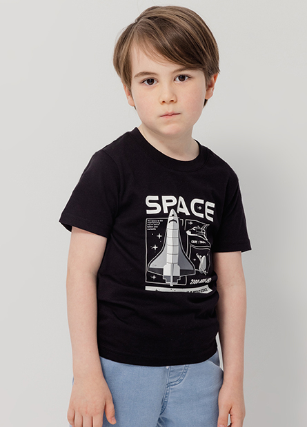 男童火箭太空印花T恤