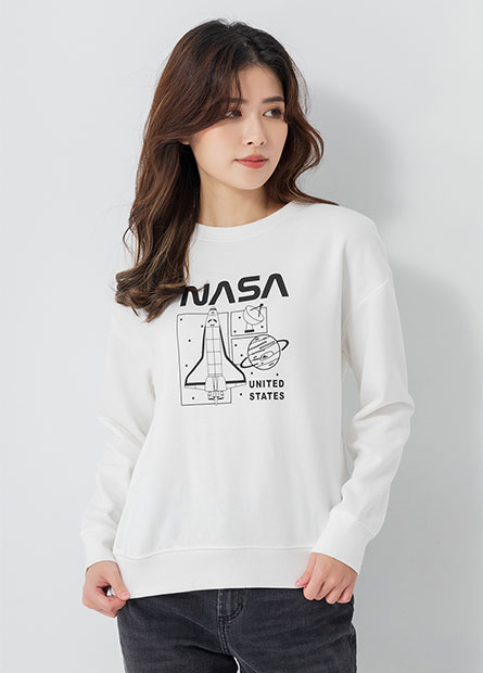 NASA太空印花落肩圓領上衣