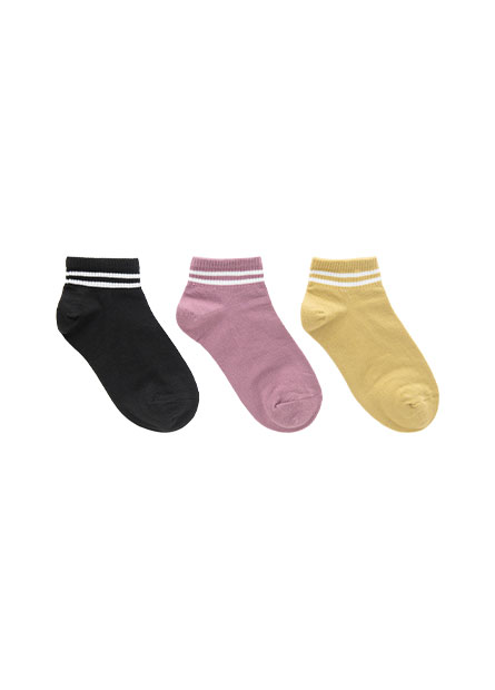 雙條紋素色短襪(三入組)
