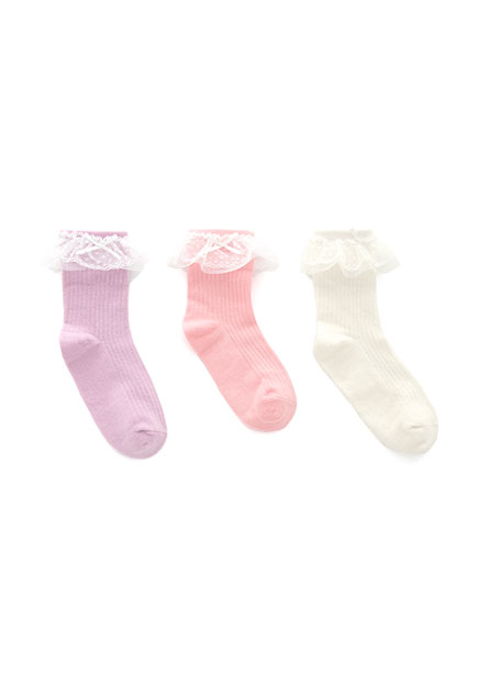 女童蕾絲織紋短襪(三入組)