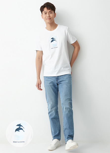 圓領海豚月光印花T恤