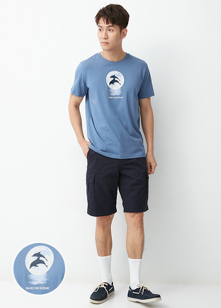 圓領海豚月光印花T恤