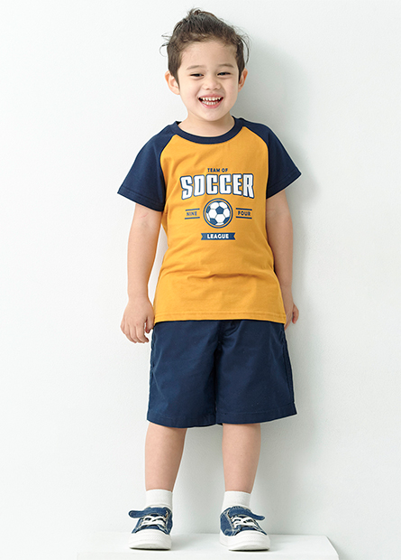 男童拉克蘭袖足球印花T恤