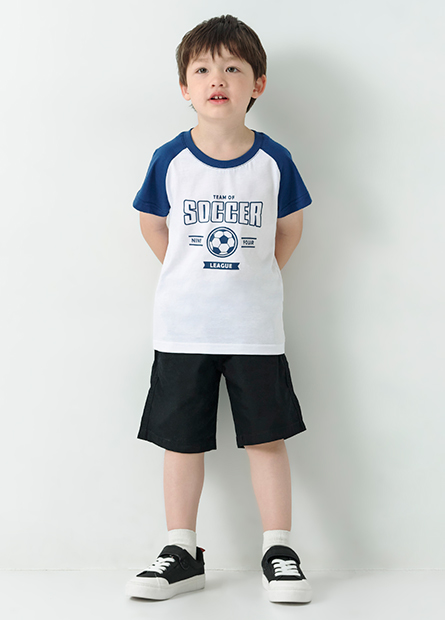 男童拉克蘭袖足球印花T恤