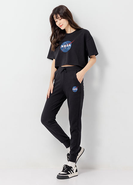 NASA印花鬆緊長褲