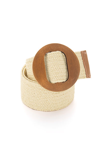圓木釦編織寬版腰帶