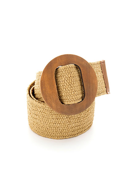圓木釦編織寬版腰帶