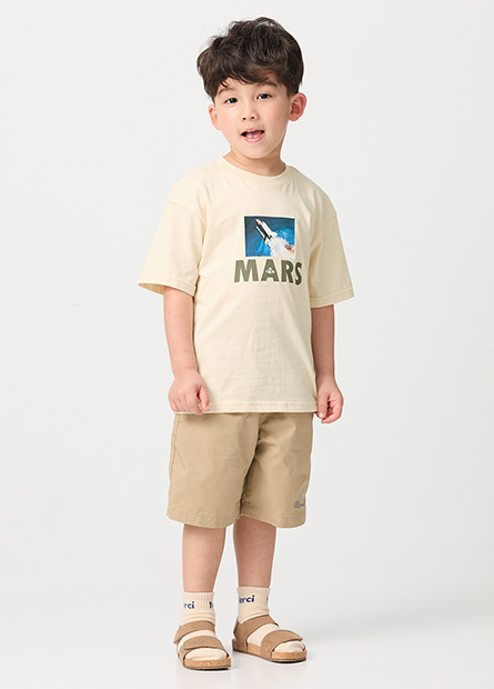 男童MARS火箭印花落肩T恤