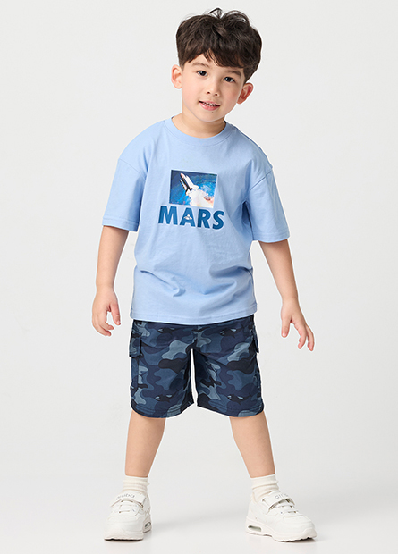 男童MARS火箭印花落肩T恤