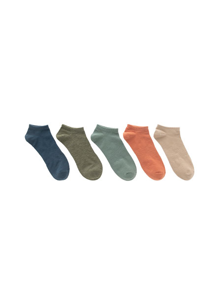 素色條紋踝襪(五入組)